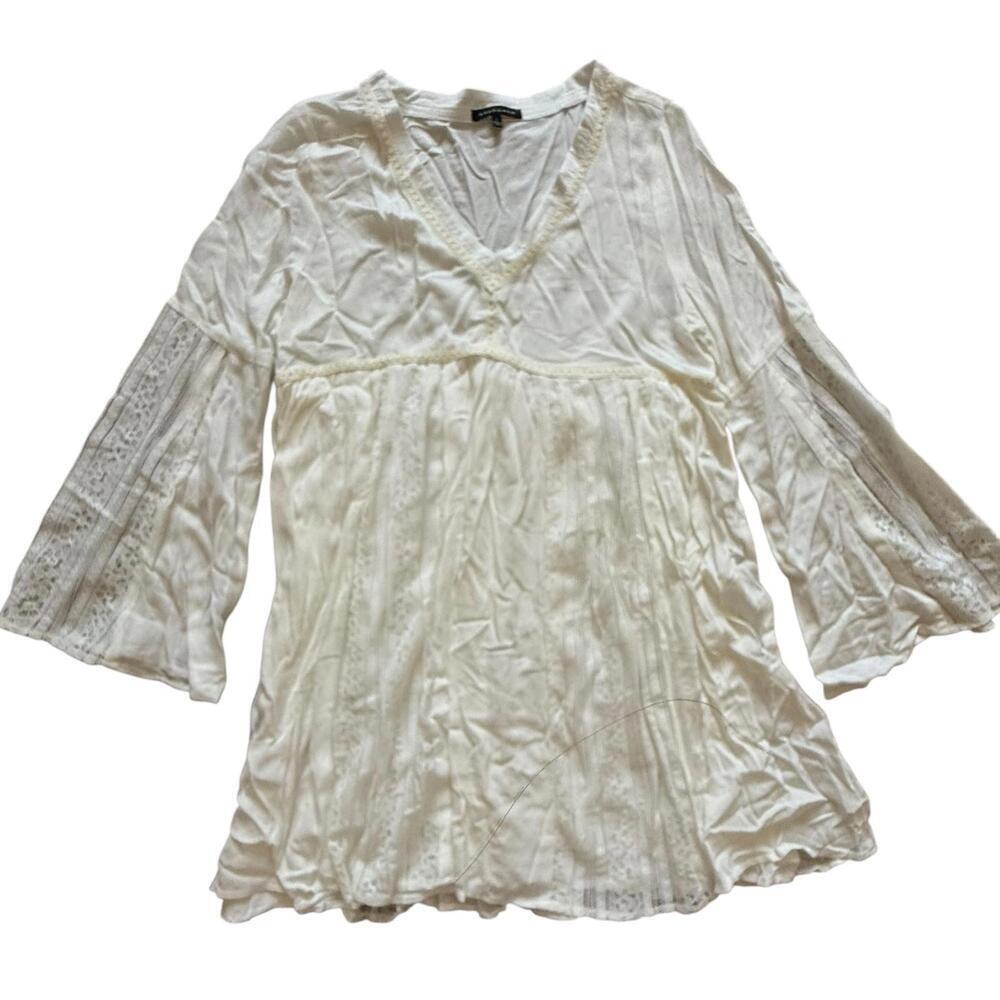 STACCATO Cream Lace Boho Peasant Top Women’s Large Bell Sleeve Tunic Blouse